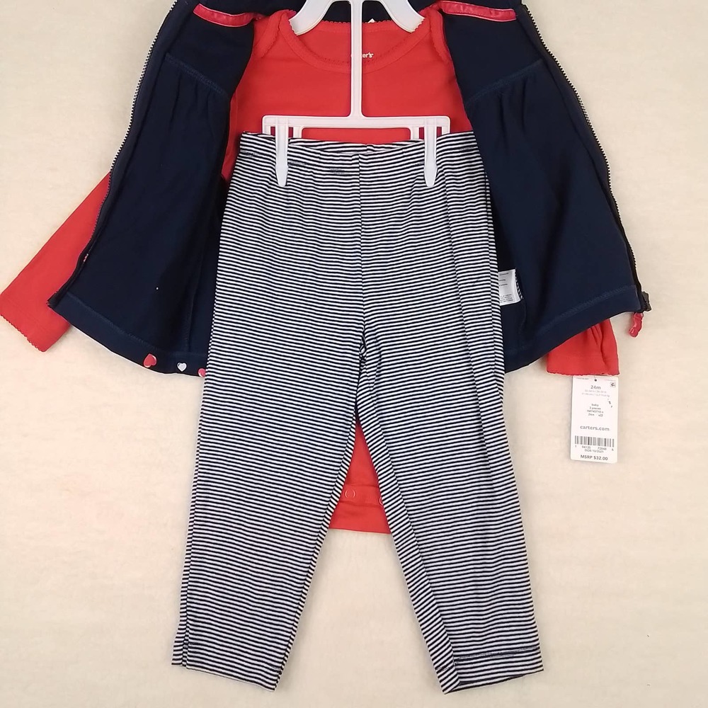 Carter's Baby 3‎ Piece Set Size 24mo in Red White Blue w/ Hearts - Picture 9 of 15